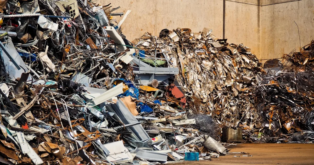 Industrial recycling plant warehouse handling bulk waste management materials
