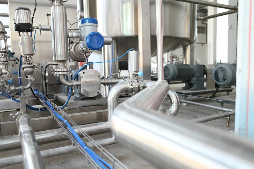 A clean food manufacturing plant interior with processing machinery